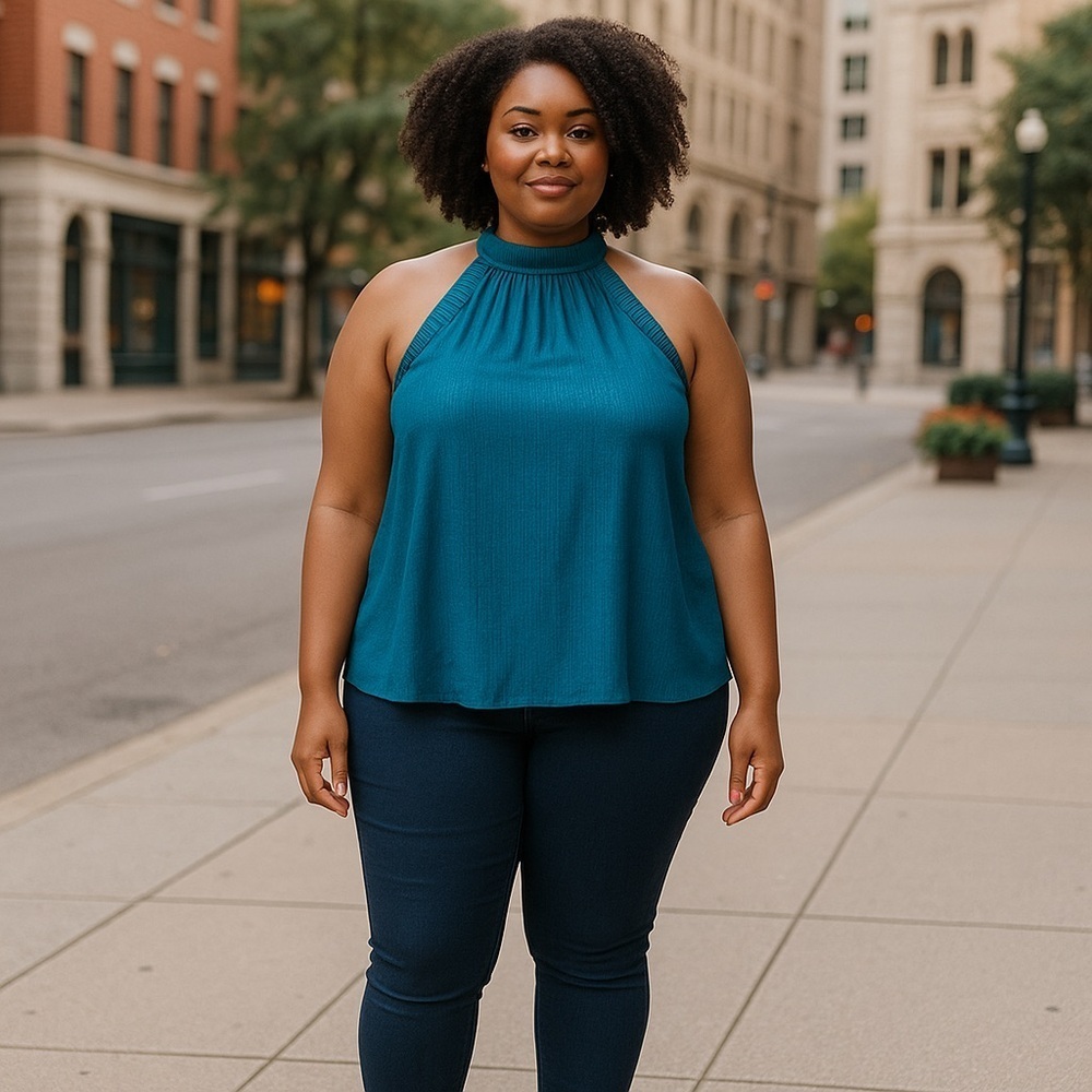 BELLDINI | Plus Dotted Halter Top Moroccan Blue Various Sizes Available
